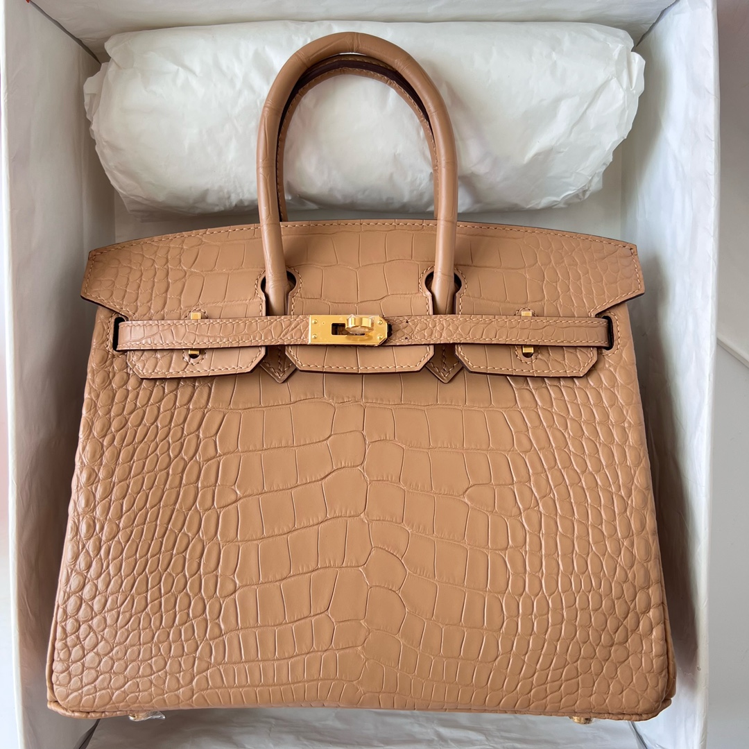 에르메스 버킨백25 골드브라운 금장 악어가죽